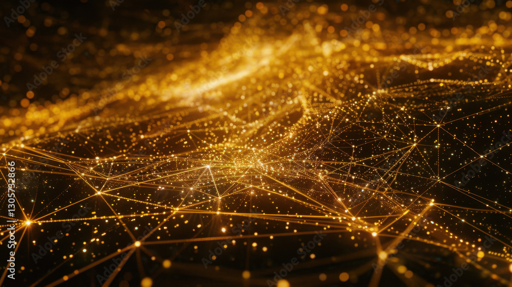 Poster mesmerizing abstract representation of golden light particles and connections, creating sense of dep