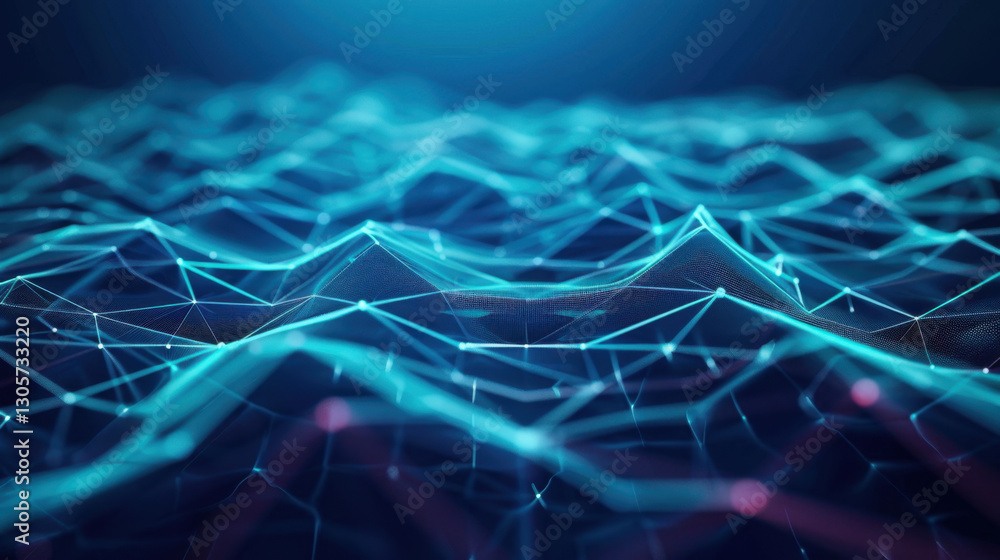 Poster abstract digital landscape with blue and purple lines creating wave like pattern, representing data 
