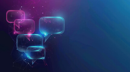 Digital communication bubbles with glowing effects and network connections