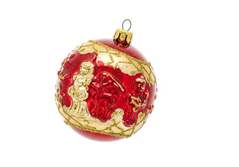 Vintage Style Christmas Ornament with Red and Gold Design Featuring Santa Claus and Festive Holiday Themes