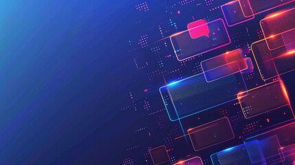 Abstract digital background with glowing rectangles and dots in blue and purple hues, creating modern and futuristic feel