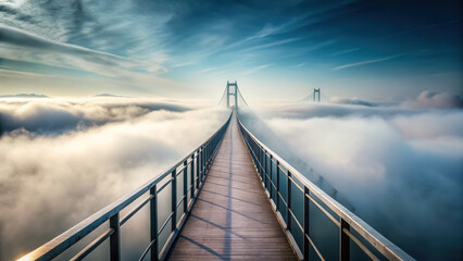 bridge leading into thick fog creates mysterious atmosphere