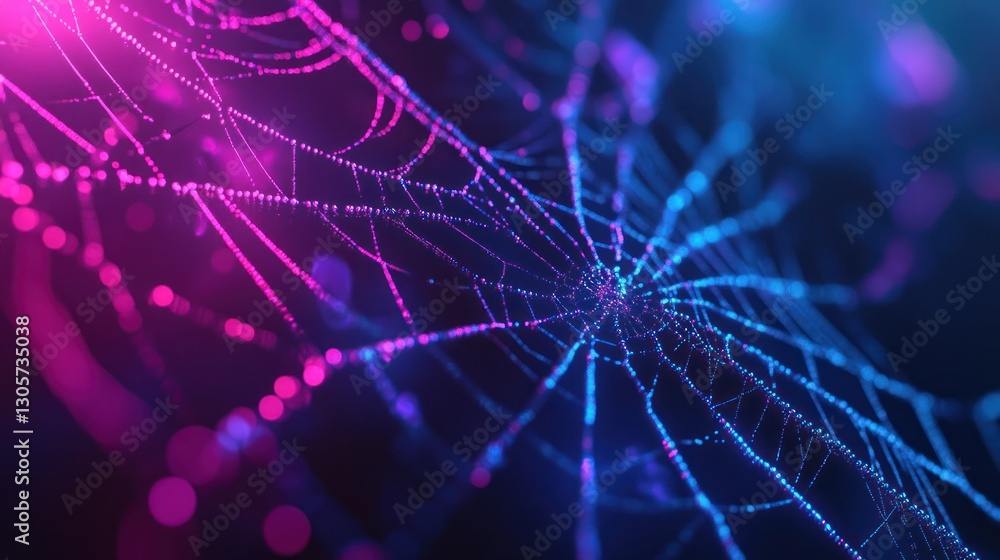 Poster intricate cybernetic network, luminous spiderweb of data connection