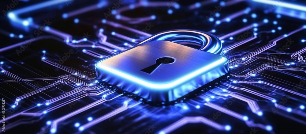 Aufkleber glowing padlock on a circuit board, symbolizing digital security and data protection.