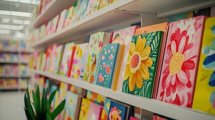 World Book Day Reading Children’s books Fairy Tale Colorful greeting cards on display shelf.