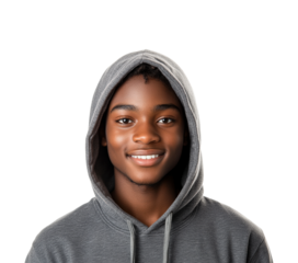 Smiling teenage boy in hoodie portrait bright youthful spirit concept isolated on transparent background