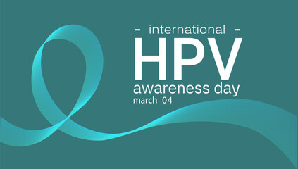 HPV Awareness Day. March 04 turquoise ribbon, header human papilloma virus awareness, waved background, banner, card, poster, template. Vector illustration.
