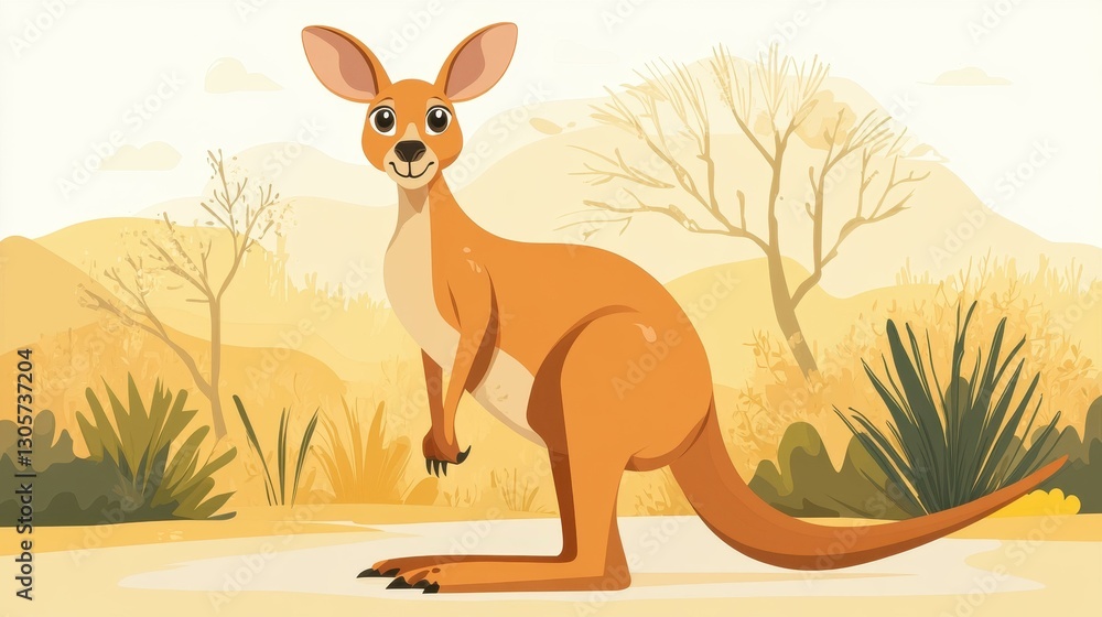 Poster a basic kangaroo with a pouch, illustrated in a minimalist style featuring clean lines and simple sh