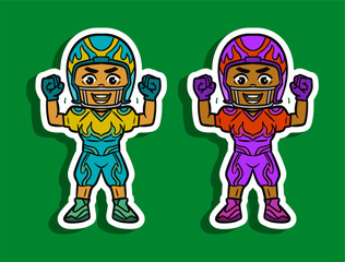 Cute American Football Player Cartoon Sticker Illustration