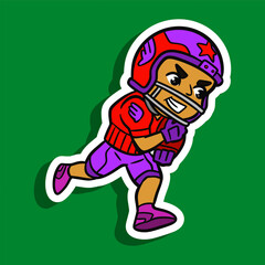Cute American Football Player Cartoon Sticker Illustration