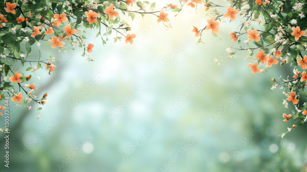 Aufkleber beautiful orange flowers frame a blurred bokeh background with sunlight, creating a serene and natur