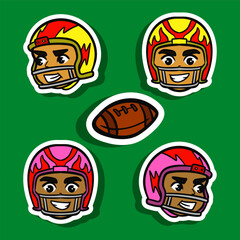 Cute American Football Player Cartoon Sticker Illustration