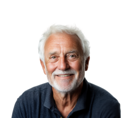 Joyful elderly man smiling portrait bright happiness concept isolated on transparent background