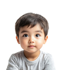 Child portrait front view expressive innocence isolated on transparent background
