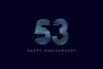 Numeric Design with Line Curve 53th, 53th Happy Anniversary with Gradient Colorful Line wave. Tech, futuristic and science concept