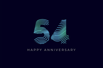 Numeric Design with Line Curve 54th, 54th Happy Anniversary with Gradient Colorful Line wave. Tech, futuristic and science concept