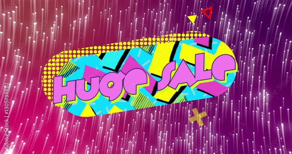 Poster huge sale animation with colorful geometric patterns on abstract background