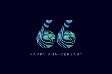 Fototapeta premium Numeric Design with Line Curve 66th, 66th Happy Anniversary with Gradient Colorful Line wave. Tech, futuristic and science concept