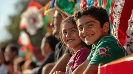 Naklejka premium Mexican Independence Day celebration with a family enjoying festive parades