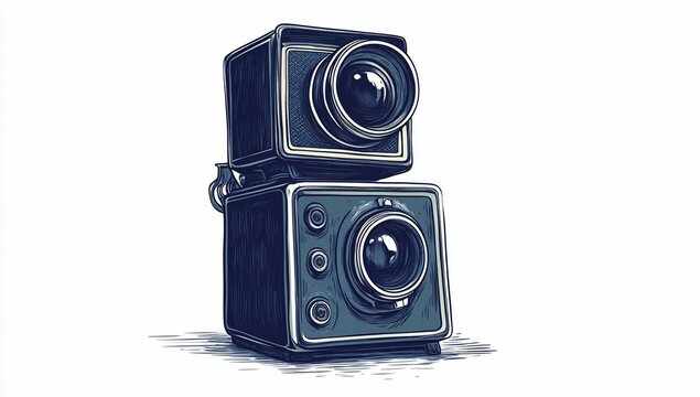 Vintage twin-lens reflex camera illustration. (1)