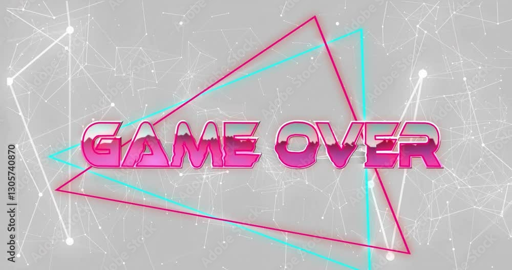 Aufkleber bold pink game over text with geometric lines and abstract background animation
