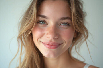 Fototapeta premium Young Caucasian Woman with Long Blonde Hair and a Warm Smile