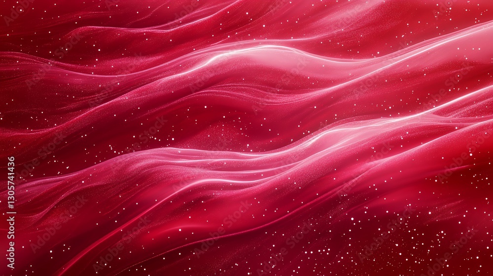 Poster abstract red wave background with glowing particles.
