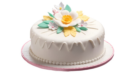 White fondant cake decorated with pastel flowers