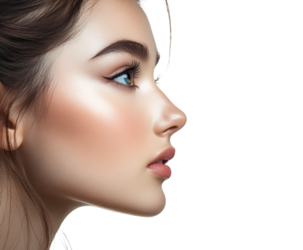 Profile portrait of young woman beauty soft lighting view aesthetic appeal isolated on transparent background