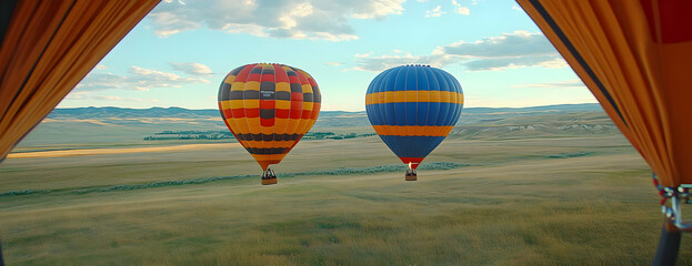 Hot air balloons flight over plains