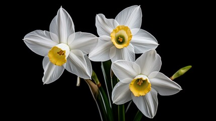 Obraz premium A pure white narcissus flower stands out when isolated against a clean white backdrop, showcasing its elegance and charm.