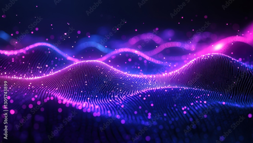 Aufkleber abstract 3d digital waves with glowing particles in purple and blue hues creating a mesmerizing visu