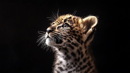 Obraz premium Cute Leopard Cub Looking Up / 見上げるかわいいヒョウの子供