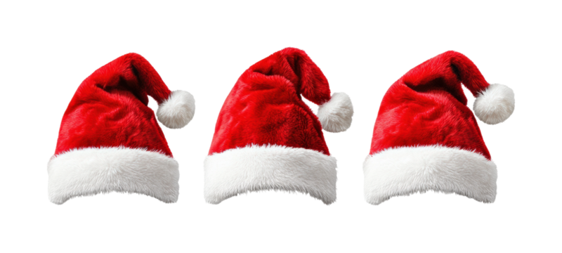 Festive celebration action red christmas hats holiday view joyful concept isolated on transparent background