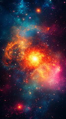 A mesmerizing holographic solar flare ignites a cosmic fireworks display, symbolizing energy, transformation, and the beauty of the universe in a modern, awe-inspiring celestial phenomenon