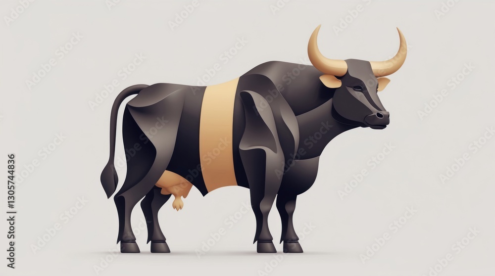 Poster abstract bull sculpture with geometric patterns and contrasting colors for artistic and design