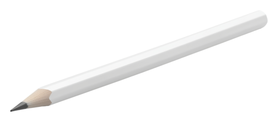 Close-up of a white wooden pencil isolated on transparent background, writing tool concept