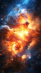 Fototapeta premium A mesmerizing holographic solar flare ignites a cosmic fireworks display, symbolizing energy, transformation, and the beauty of the universe in a modern, awe-inspiring celestial phenomenon