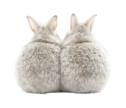 Charming rabbits sitting together natural habitat animal soft environment rear view adorable companionship isolated on transparent background