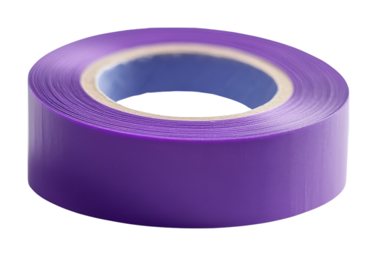 Purple adhesive tape roll on transparent background, versatile office supply