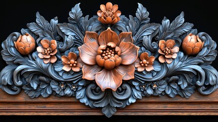 Ornamental wood carving, floral design, decorative element