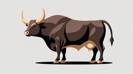 Fototapeta premium Illustration of a Bull with Detailed Features and Natural Colors, Perfect for Wildlife, Farming