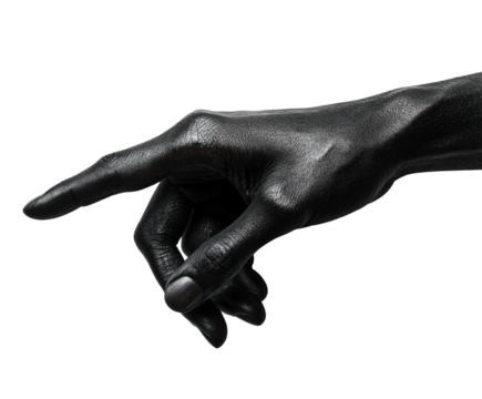 Dynamic gesture of a black hand pointing view concept isolated on transparent background