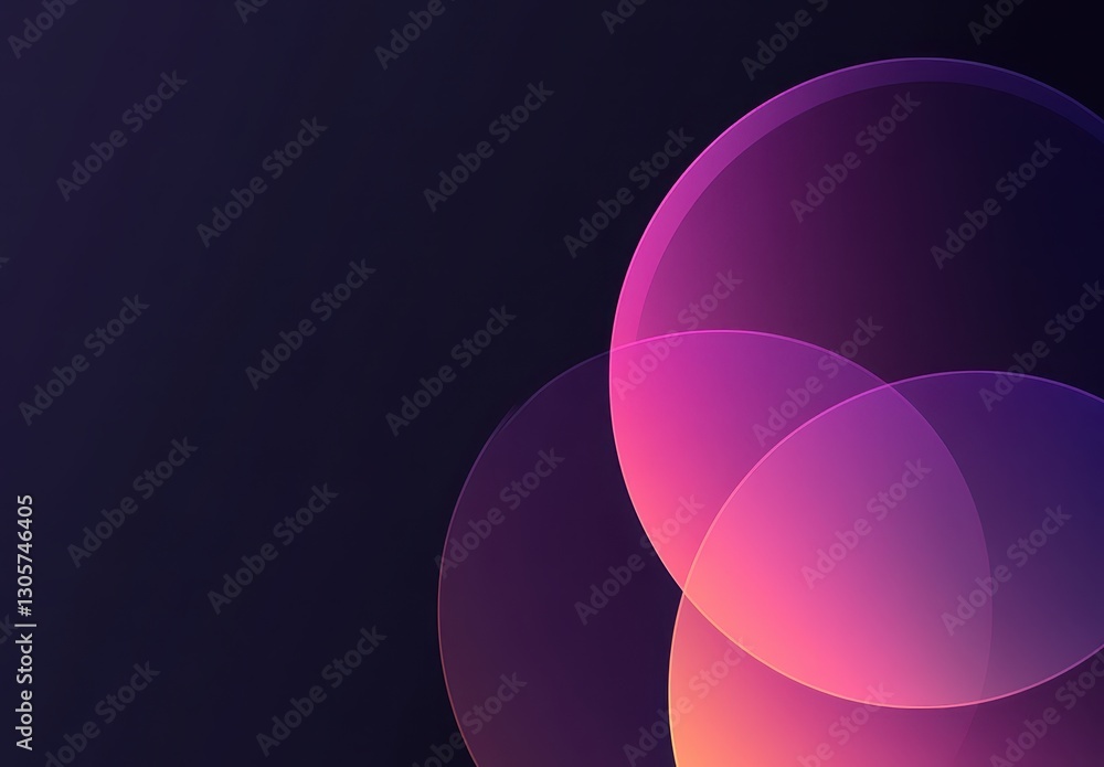 Poster abstract background with overlapping colorful circles in shades of pink and purple on a dark gradien