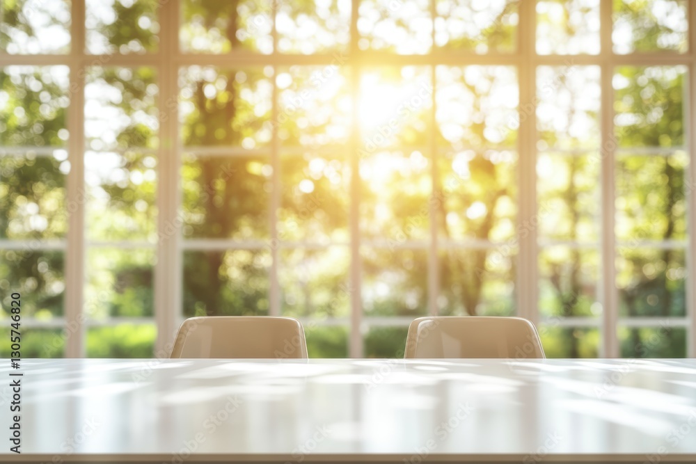 Poster a table with two chairs positioned by a window, creating a cozy atmosphere.
