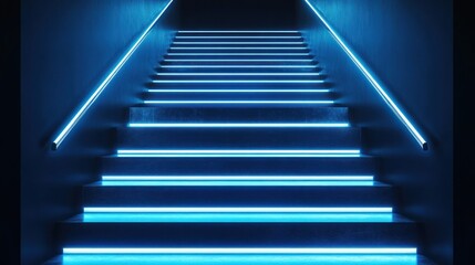 Fototapeta premium Neon Blue Staircase: Ascent into the Digital Realm