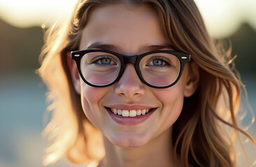 Obraz premium Happy smiling girl in glasses