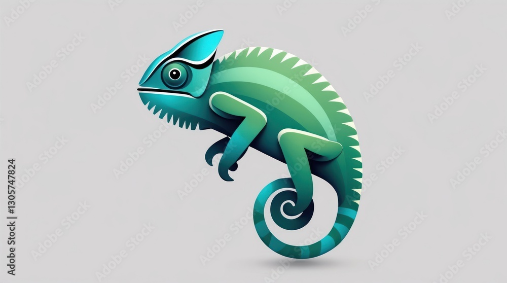 Poster stylized chameleon with vibrant colors and dynamic pose for nature and design projects