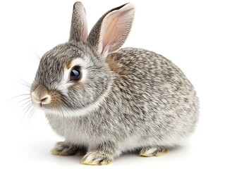 Obraz premium Gray Bunny Sitting, Isolated, White