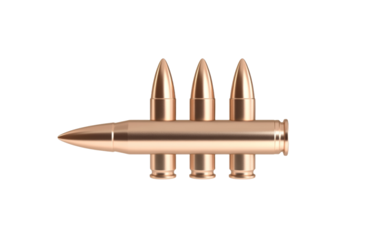 Close up of a bullet with four pointed tips, isolated